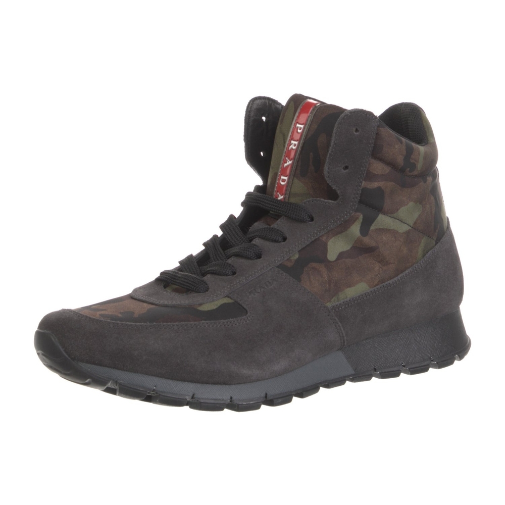 Prada Men's Black and Green Camouflage Sneakers
